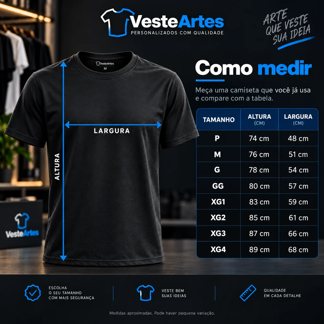 Guia de medidas de camiseta